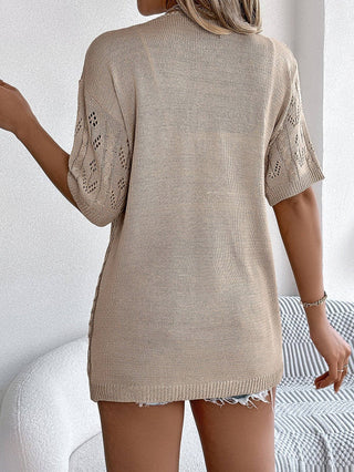 Cut-Out Short-Sleeved Knitted Cardigan
