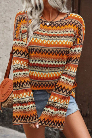 Multicolor Stripe Knit Bell Sleeve Top