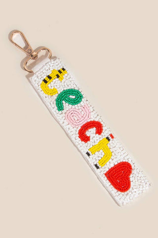 Teach And Heart Beaded Keychain