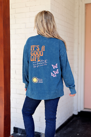 It's A Good Life - Mineral Wash Pullover (Deep Ocean)