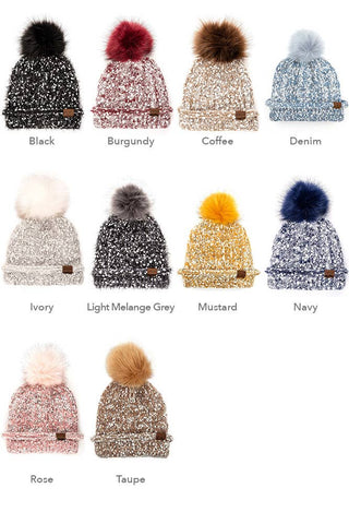 C.C Eyelash Confetti Yarn Knitted Pom Beanie