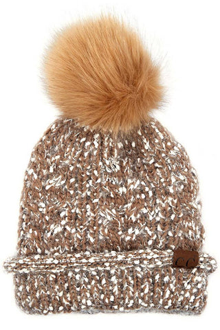 C.C Eyelash Confetti Yarn Knitted Pom Beanie
