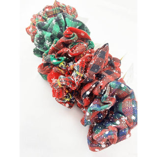 2 Pc Christmas Plaid Snowflake Detailed Scrunchies