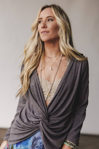 Twisted Harmony Top - Charcoal Brown