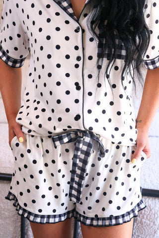 Gingham Polka Dot Ruffle Pajama Set