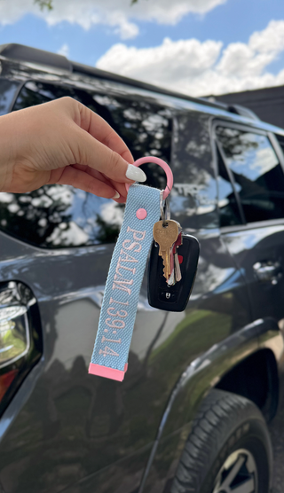 Isaiah 41:10 Woven Keychains - Bible Verse Periwinkle/Pink