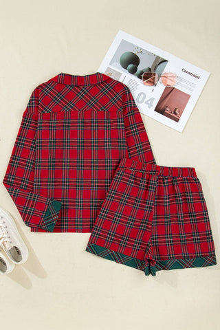 Plaid Patchwork Top and Shorts Pajama Set