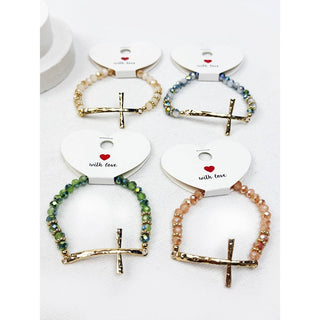 Hammered Cross Bead Stretch Bracelet