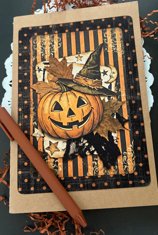 Halloween Pumpkin Altered Kraft Notebook with Pen
