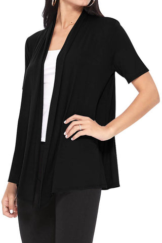 Women's Casual Short Sleeve Draped Open Front Solid Cardigan