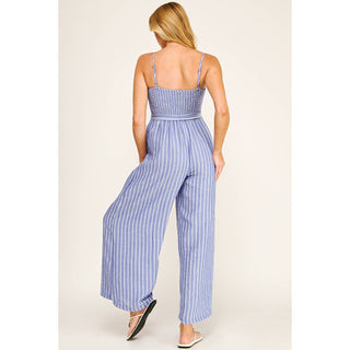 COASTAL STRIPE SMOCKED WIDE LEG JUMPSUIT