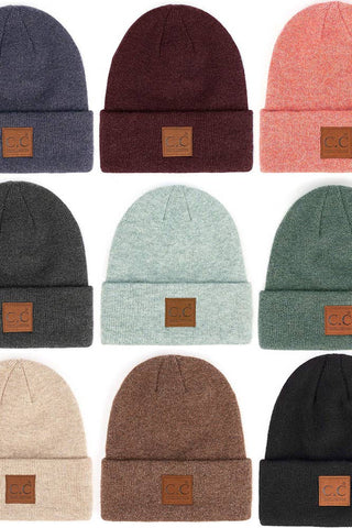 C.C Heather Knit Suede Patch Beanie Winter Hat