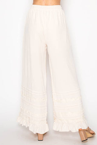 Macy Lined Flowy Pants with Ruffle Details