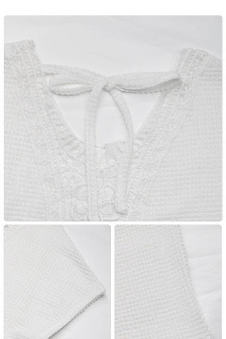 WHITE V-NECK HOLLOW SHORT-SLEEVED T-SHIRT TOP