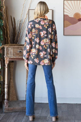 LONG PUFF SLEEVE FLORAL PRINT TOP