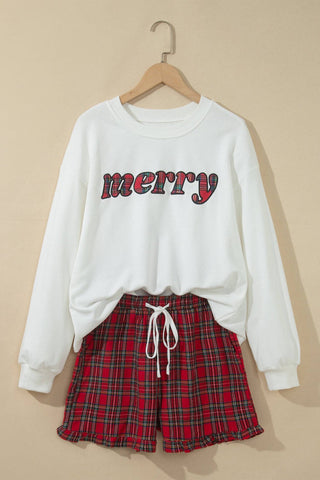 Christmas MERRY Graphic Top & Plaid Shorts Set