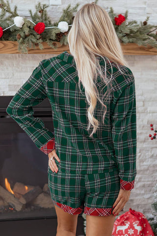Plaid Patchwork Top and Shorts Pajama Set