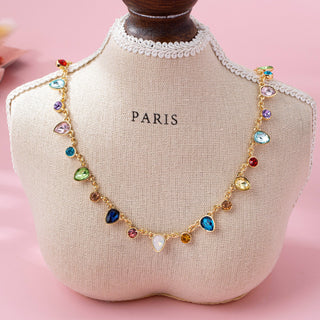 Rainbow Teardrop Gemstone Charm Necklace