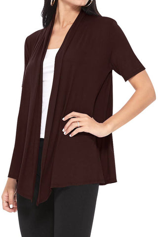 Women's Casual Short Sleeve Draped Open Front Solid Cardigan