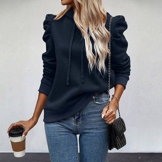 Solid Hoodie Sweatshirt Terry Top Trendy Puff Sleeve Casual