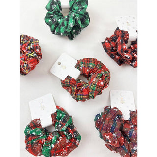 2 Pc Christmas Plaid Snowflake Detailed Scrunchies