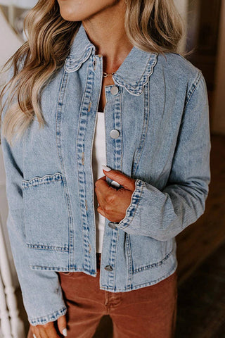 Scallop Trim Denim Jacket with Patched Pockets