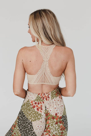 Beige Seamless Lace Racerback Bralette
