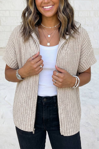 Rylee Short Sleeve Zipper Knit Mock Neck Sweater