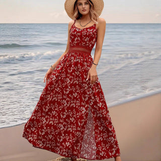 Women’s Floral Cami Maxi Dress Lace Waist Slit