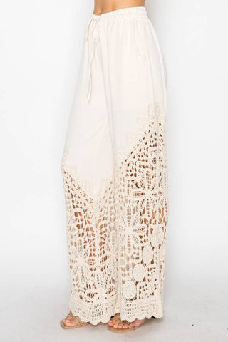 Crochet-Detail Lined Drawstring Pants