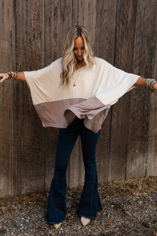 Coffee Sunsets V Neck Top - Brown