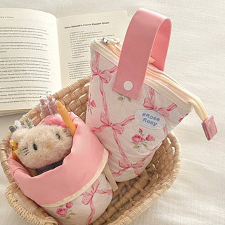 Quilted Bow Floral Fold Down Pencil Bag