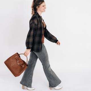 Black Plaid Ice Silk Shirt- Women