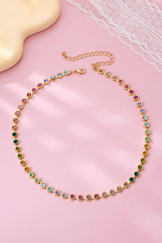 Rainbow Bezel-Set Gemstone Tennis Necklace