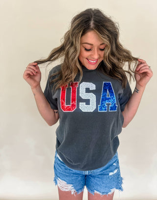 USA Sequin Embroidered T Shirt 