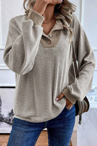 Ribbed Contrast Panel Loose Fit Long Sleeve Top