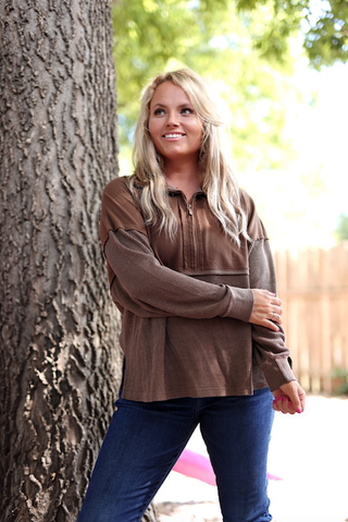 Ready or Not Waffle Quarter Zip - (Espresso)
