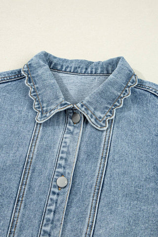 Scallop Trim Denim Jacket with Patched Pockets