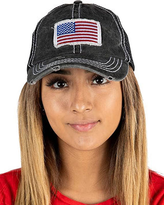 Patch Mesh Baseball Hat (American Flag - Black)