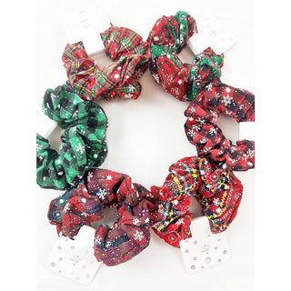 2 Pc Christmas Plaid Snowflake Detailed Scrunchies