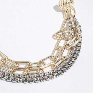 Two Tone Multi Chain Link Bracelet Magnet Closure