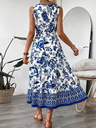 Floral V Neck Sleeveless Maxi Dress
