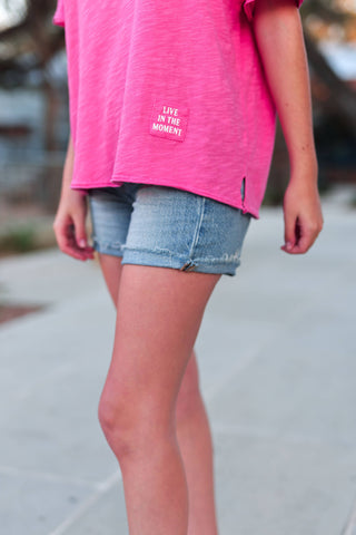 Not So Basic Mineral Wash Tee - Live in the Moment (Coral)