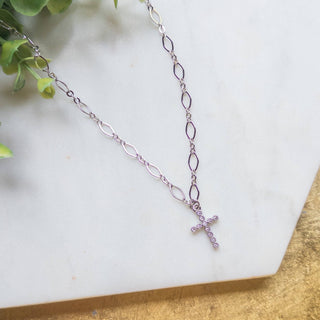 Silver Chain Necklace w/Rhinestone Charm