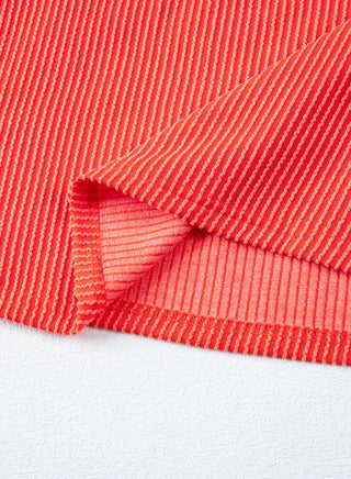 Orange Ribbed Textured Knit Loose Fit Tee Shorts Set