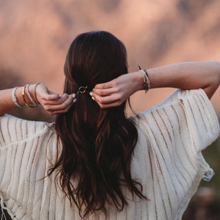 "Flirt" Polka Dot in Cream & Black with Green Accent Hair Tie Bracelets (Med)