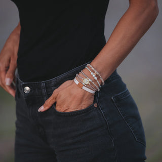 "Risen" Warm Neutrals with Gold Christus Hair Tie Bracelets (Med)