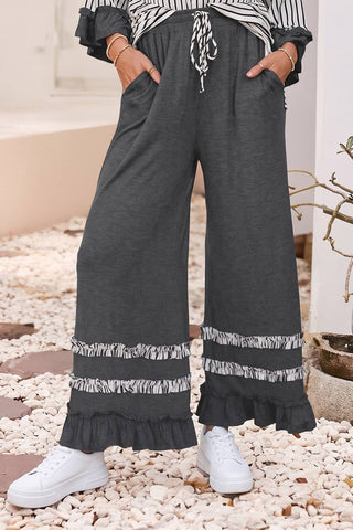 Stripe Ruffle Contrast Sleeve Drawstring Pants Set
