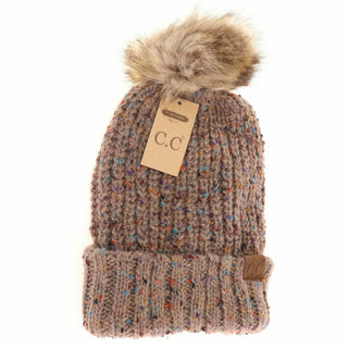 Confetti Mohair Ribbed Fur Pom C.C Beanie