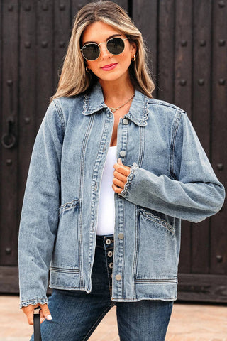 Scallop Trim Denim Jacket with Patched Pockets